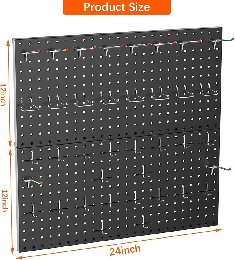 TORACK Metal Pegboard Wall Organizer 24" x 24" or 12" x 48", 70 PCS Tools Storage Pegboard for Garage Tool Organizer Peg Board with Pegboard Hooks for Workbench(Black) - Image 3